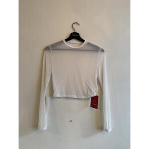 White Long Sleeve Sheer Crop Top